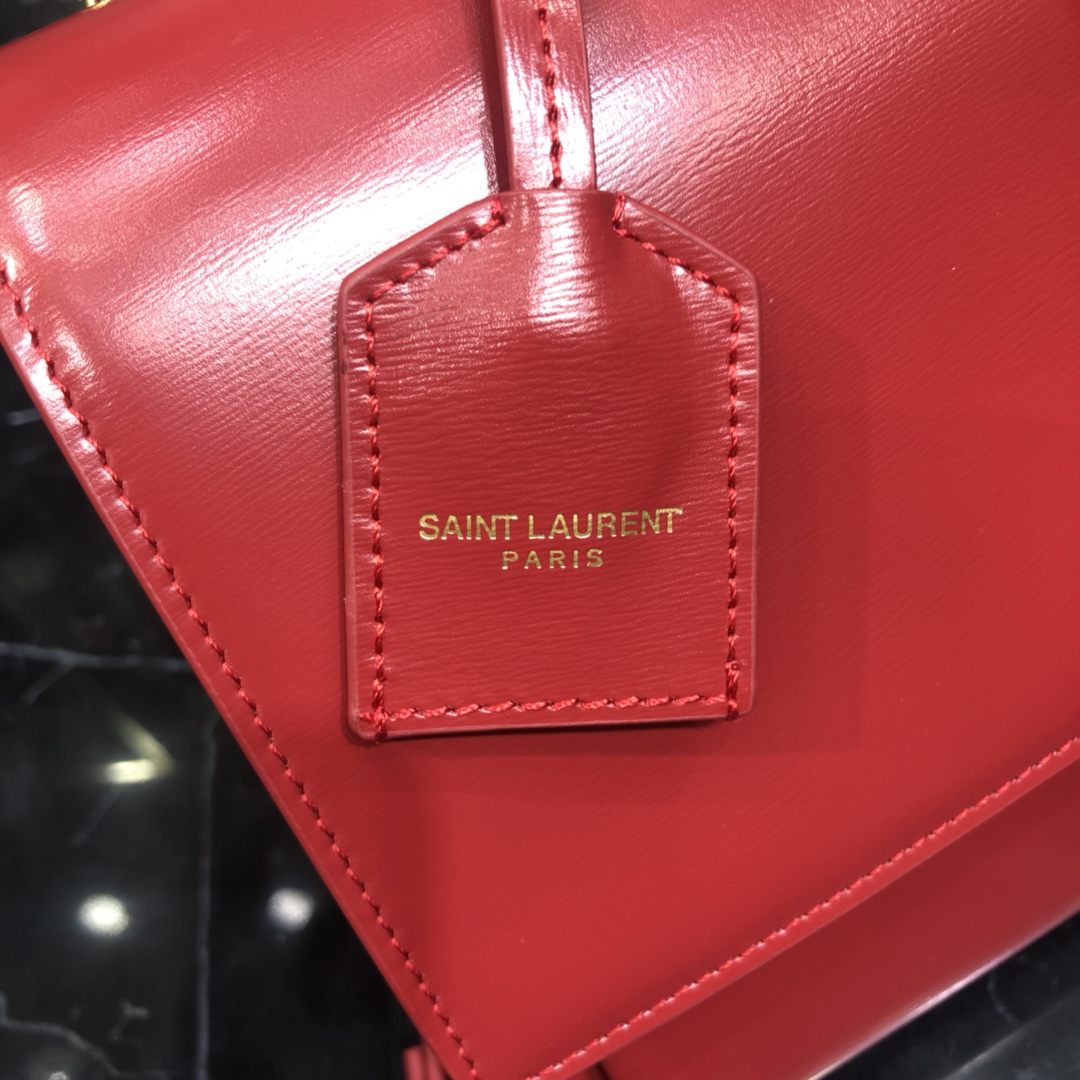 Saint Laurent Sunset Top Handle Smooth Calfskin Handbag Shoulder Bag Red 634723 Gold